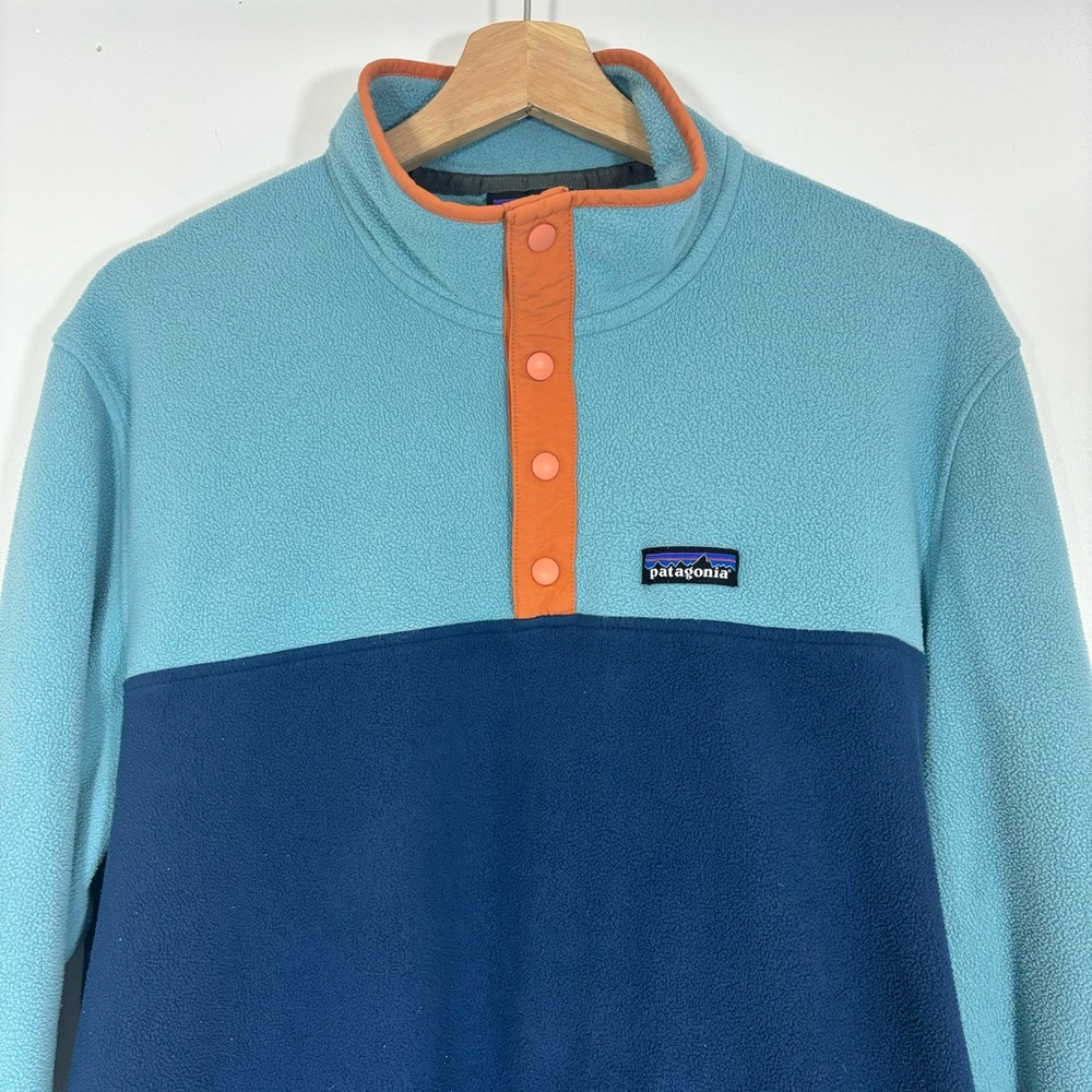 Patagonia Colorblock Fleece Sweatshirt Snap Navy Aqua Sz L - Picture 4 of 14